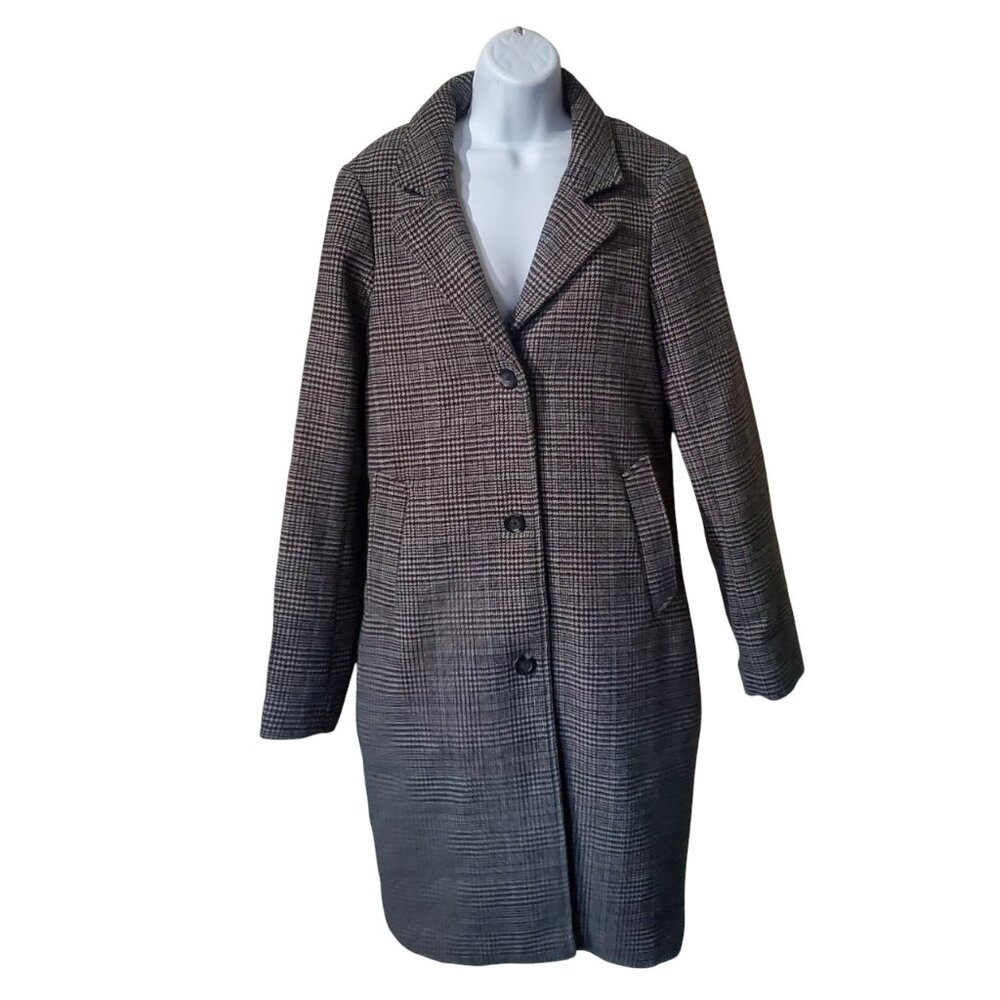Abercrombie & Fitch Women's Medium Gray Wool Blend Plaid Dad Coat